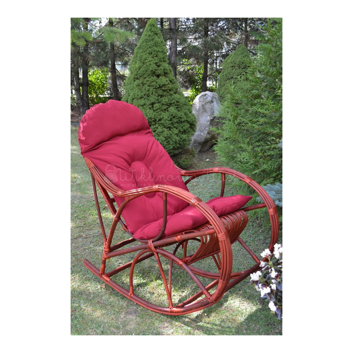 Scaun suspendat de grădină din cireș cu pernuță roșie