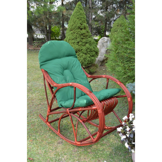 Scaun de grădină cu balansare din cireș, cu perne verzi
