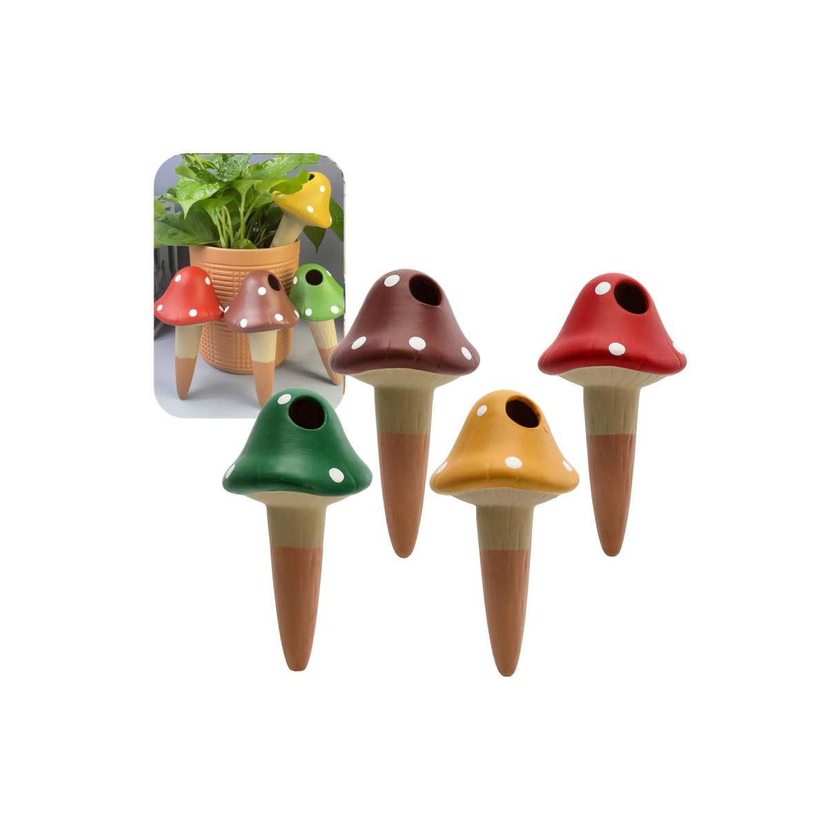 Dispensator de apă din ceramică, 8,2 x 16,2 cm, ciupercă, mix de culori