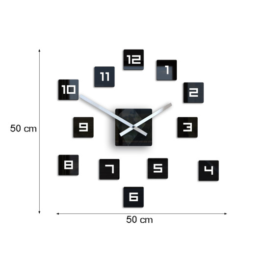 Ceasuri mari de perete cu design cubic, negre, 50cm