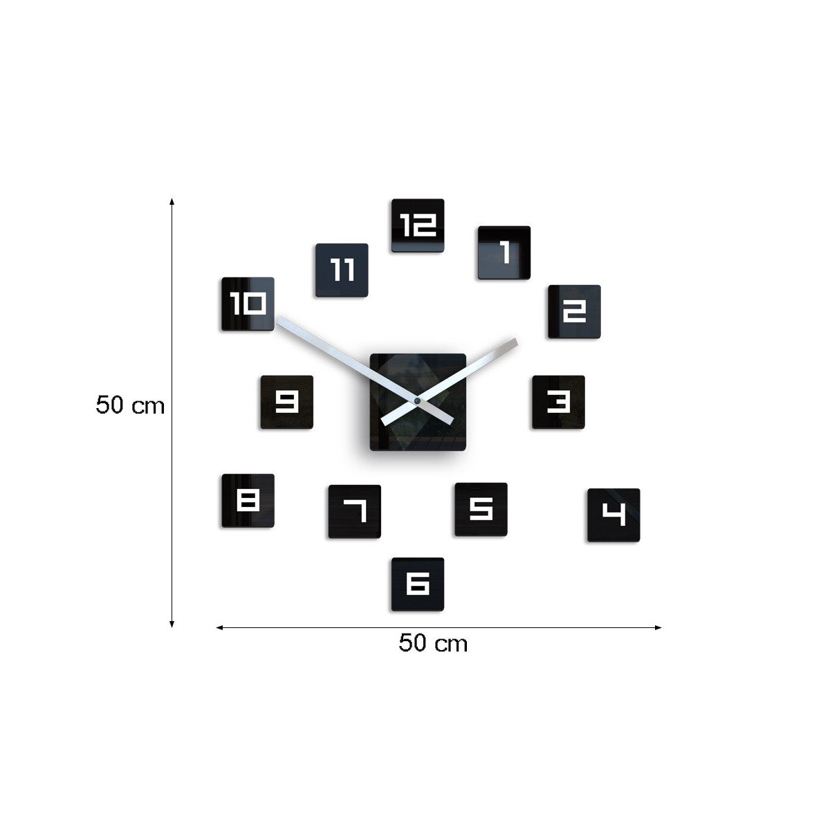 Ceasuri mari de perete cu design cubic, negre, 50cm