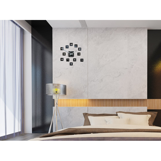 Ceasuri mari de perete cu design cubic, negre, 50cm