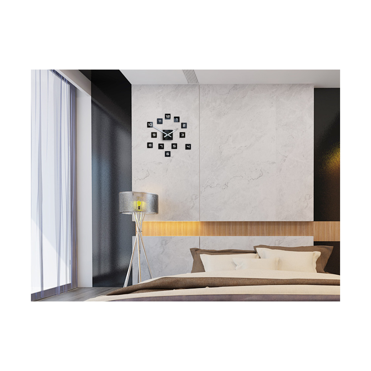 Ceasuri mari de perete cu design cubic, negre, 50cm