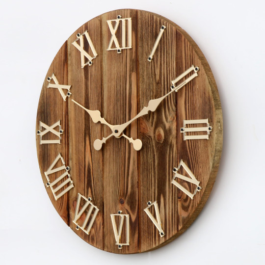 Ceas de perete din lemn, tăcut, cu diametrul de 49 cm