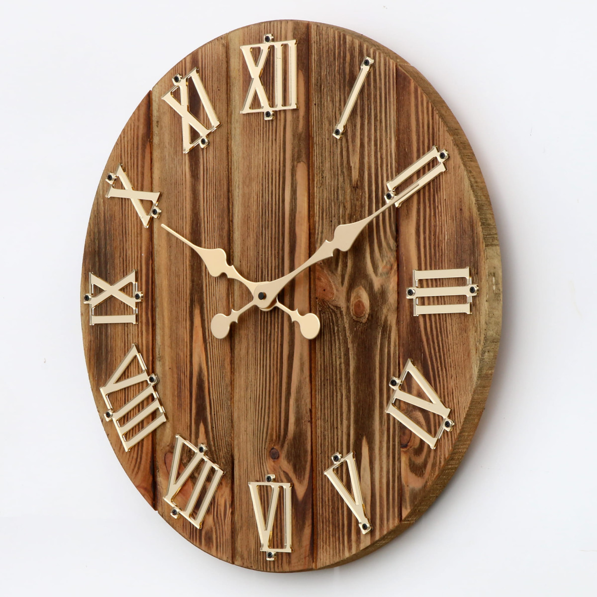 Ceas de perete din lemn, tăcut, cu diametrul de 49 cm