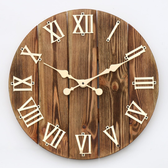 Ceas de perete din lemn, tăcut, cu diametrul de 49 cm