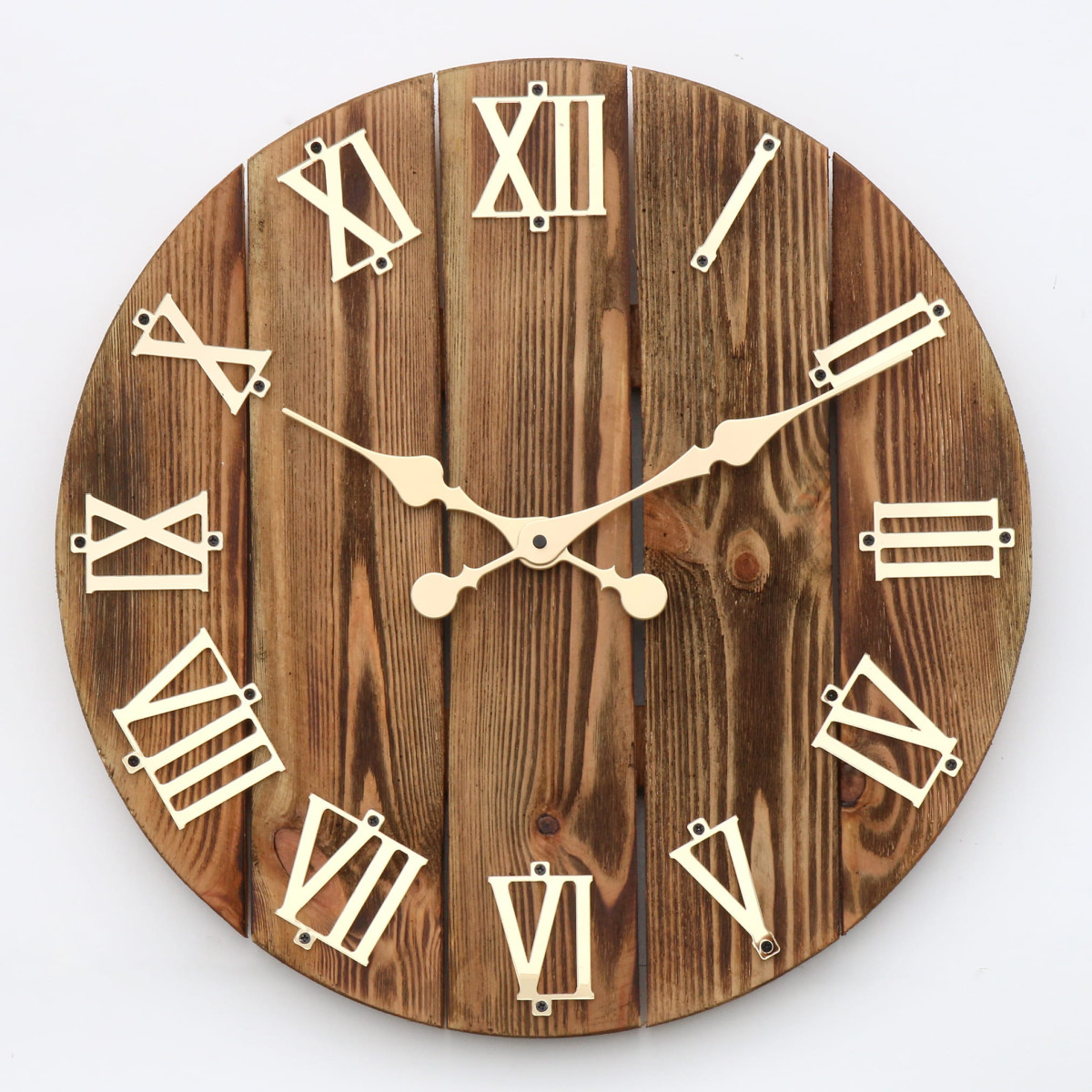 Ceas de perete din lemn, tăcut, cu diametrul de 49 cm
