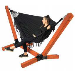 Ultra puternica hamacă BOHO neagră, cu suport impregnabil, 350kg