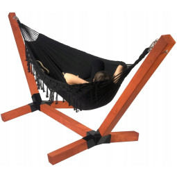 Ultra puternica hamacă BOHO neagră, cu suport impregnabil, 350kg