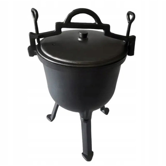 Practică oală din fontă pentru foc deschis sau grătar de 15L