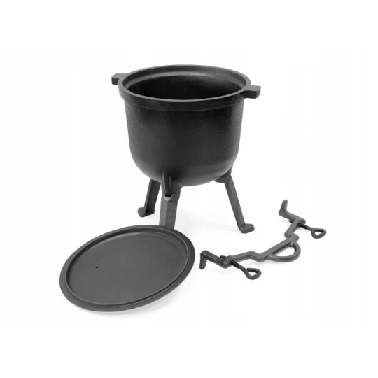Practică oală din fontă pentru foc deschis sau grătar de 15L