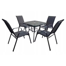 Set de mobilier de terasă, masă 80x80 și 4 scaune, negru