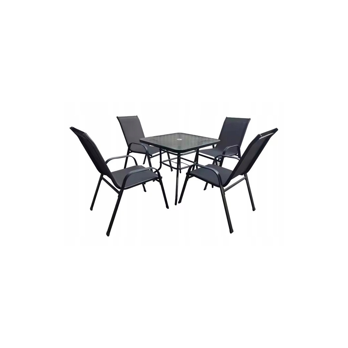 Set de mobilier de terasă, masă 80x80 și 4 scaune, negru