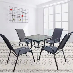 Set de mobilier de terasă, masă 80x80 și 4 scaune, negru