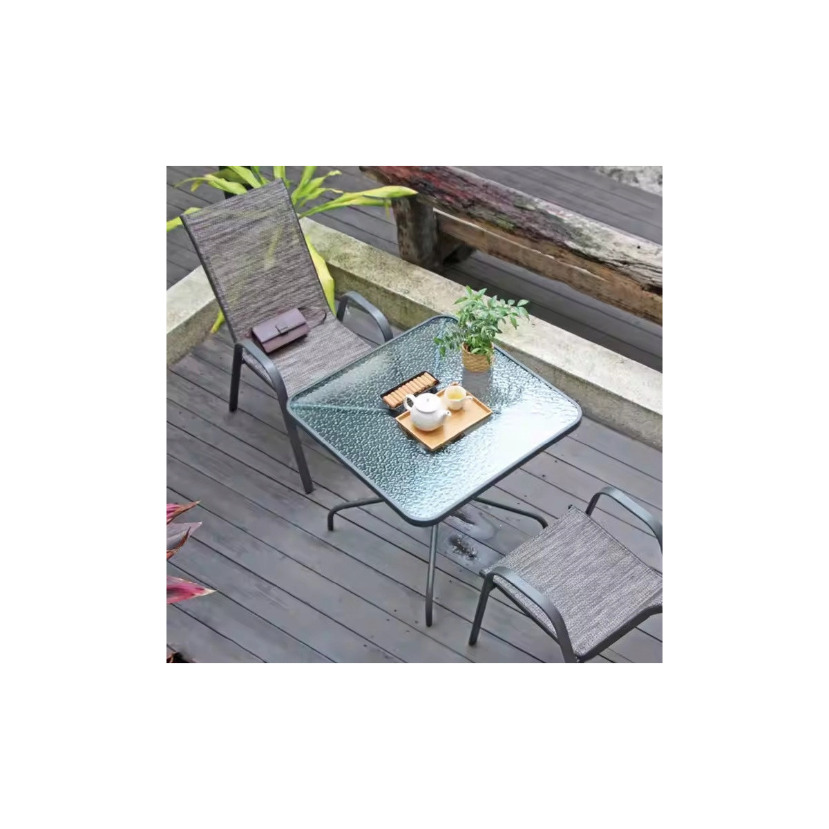 Mese de grădină pătrată pentru terasă cu sticlă 60x60