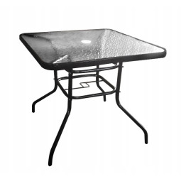 Masă de grădină pătrată pentru terasă cu sticlă 80x80 cu deschidere pentru umbrelă