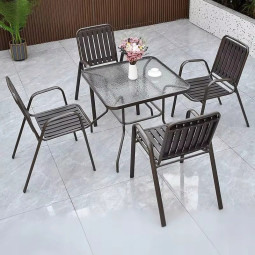 Masă de grădină pătrată pentru terasă cu sticlă 80x80 cu deschidere pentru umbrelă