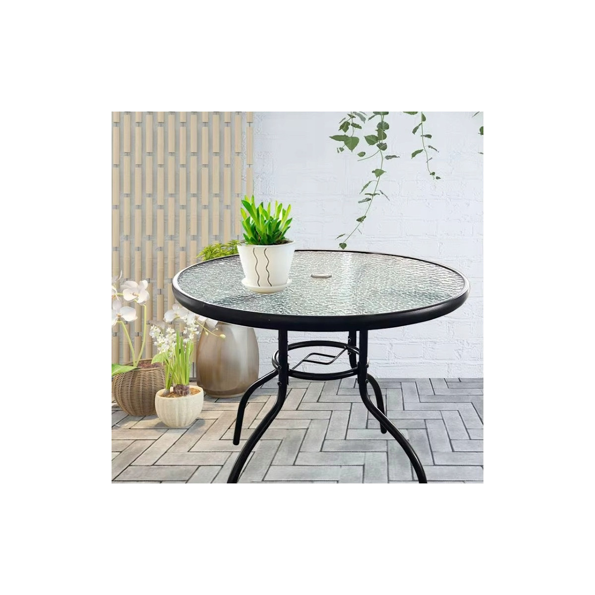Meseu rotund pentru balcon, terasă, cu sticlă, diametru 80 cm