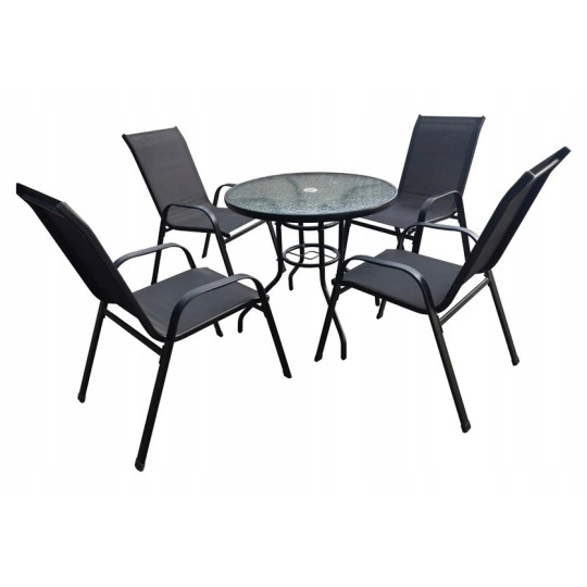 Set de masă de terasă cu diametrul de 80 cm și 4 scaune.