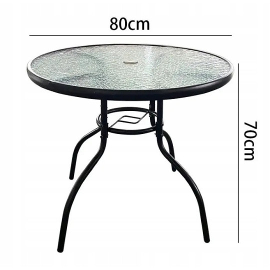 Set de masă de terasă cu diametrul de 80 cm și 4 scaune.