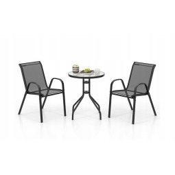 Set de mobilier de terasă cu o masă cu diametrul de 60 cm și 2 scaune.