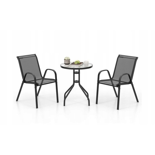 Set de mobilier de terasă cu o masă cu diametrul de 60 cm și 2 scaune.