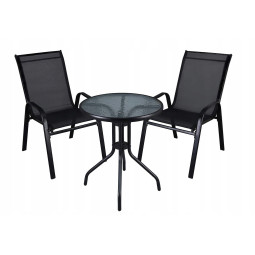 Set de mobilier de terasă cu o masă cu diametrul de 60 cm și 2 scaune.