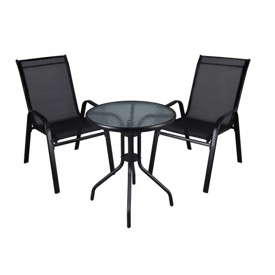 Set de mobilier de terasă cu o masă cu diametrul de 60 cm și 2 scaune.