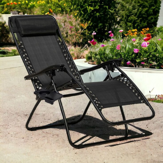 Șezlong pliant de grădină de culoare neagră