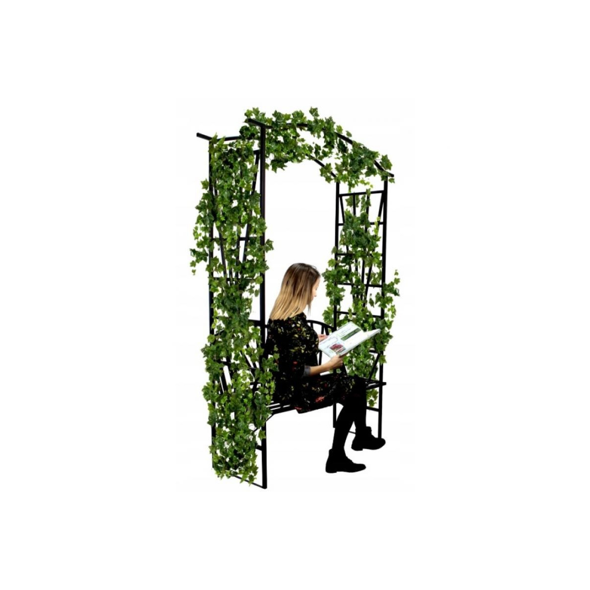 Pergolă de grădină cu bancă de culoare neagră 110x50x206 cm