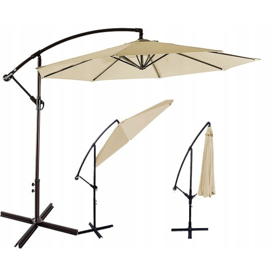 Umbrelă de grădină cu opt brațe, diametru de 300 cm, de culoare bej deschis.