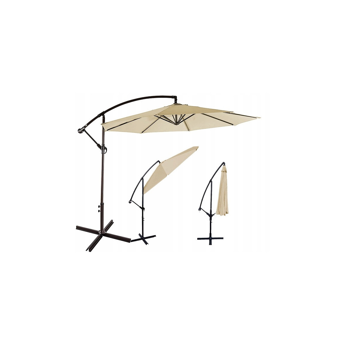 Umbrelă de grădină cu opt brațe, diametru de 300 cm, de culoare bej deschis.