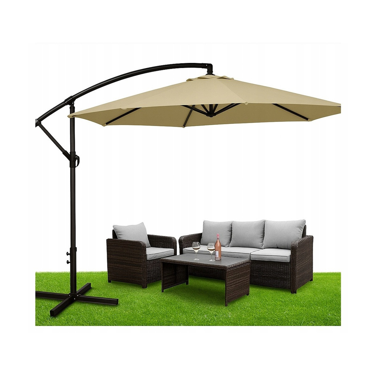 Umbrelă de grădină cu opt brațe, 300 cm, de culoare bej închis.