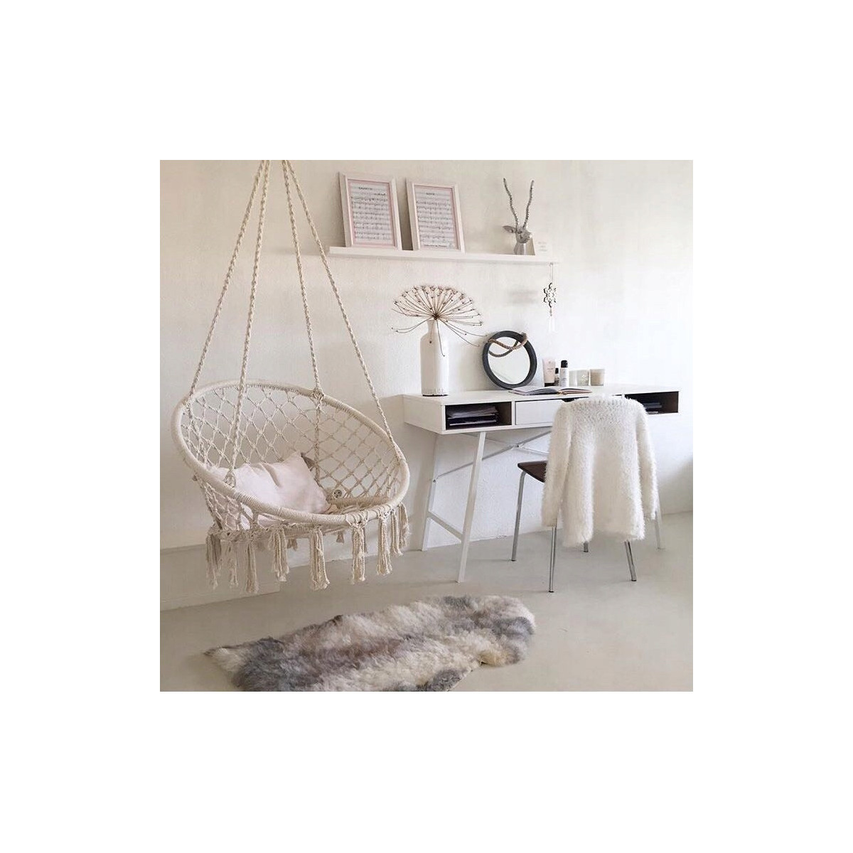 Cuib de berze suspendat de 70 cm în culoarea bej - fără pernă