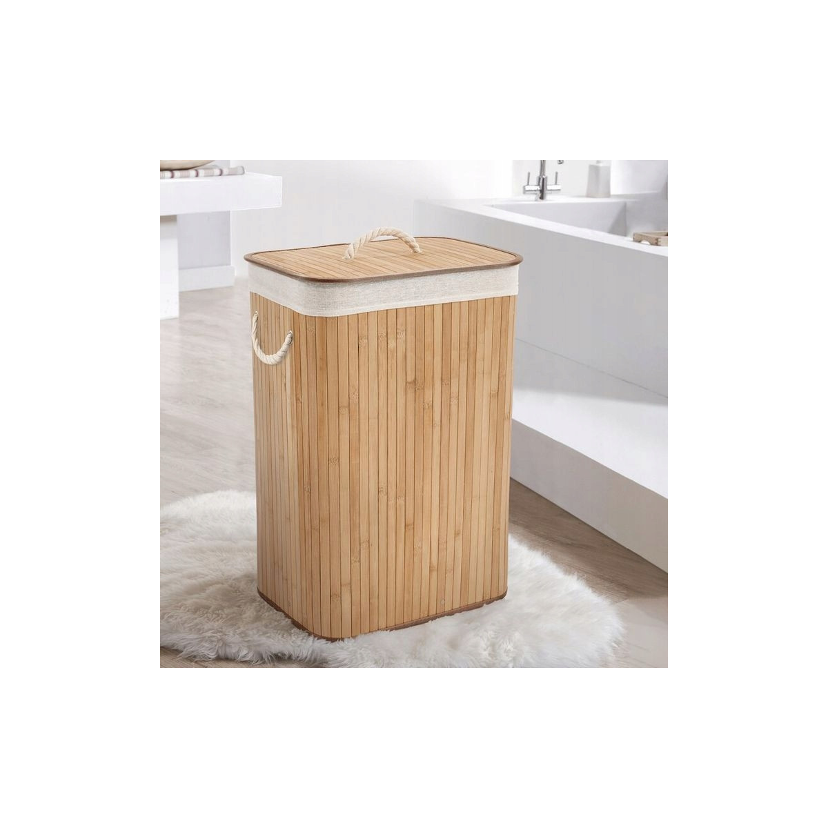 Coș de rufe din bambus cu capac 72l, natur