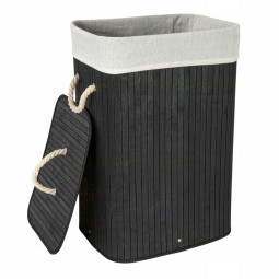 Coș de rufe din bambus negru cu capac 72l