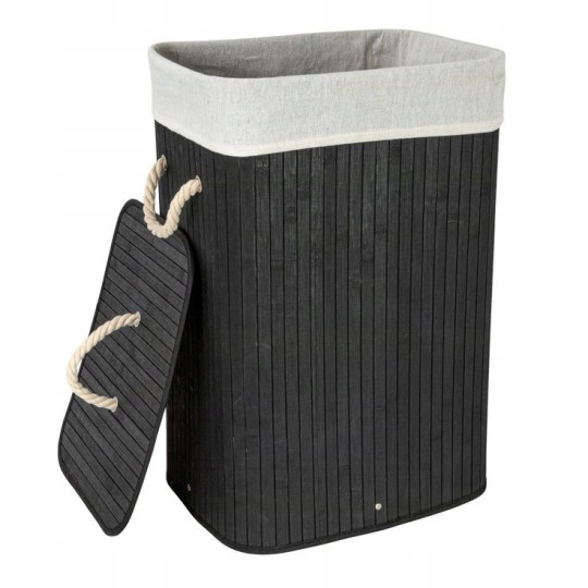 Coș de rufe din bambus negru cu capac 72l