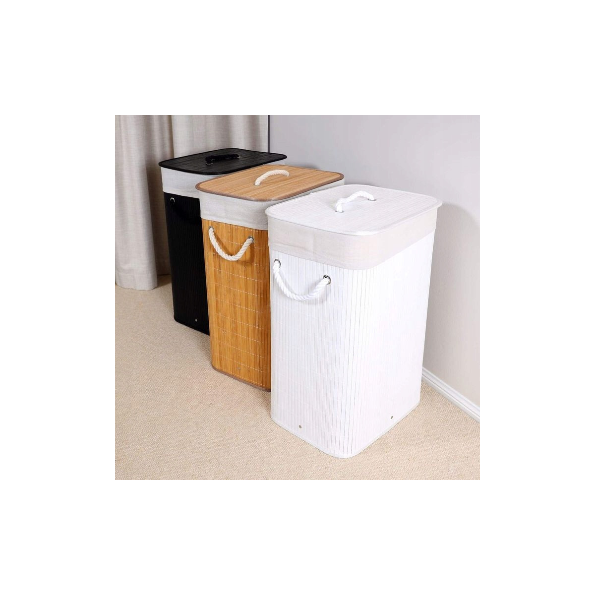 Coș pentru rufe de culoare albă cu capac, 72l