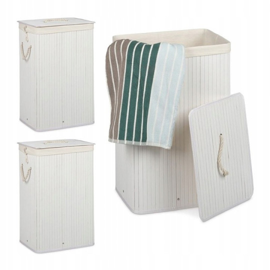 Coș pentru rufe de culoare albă cu capac, 72l