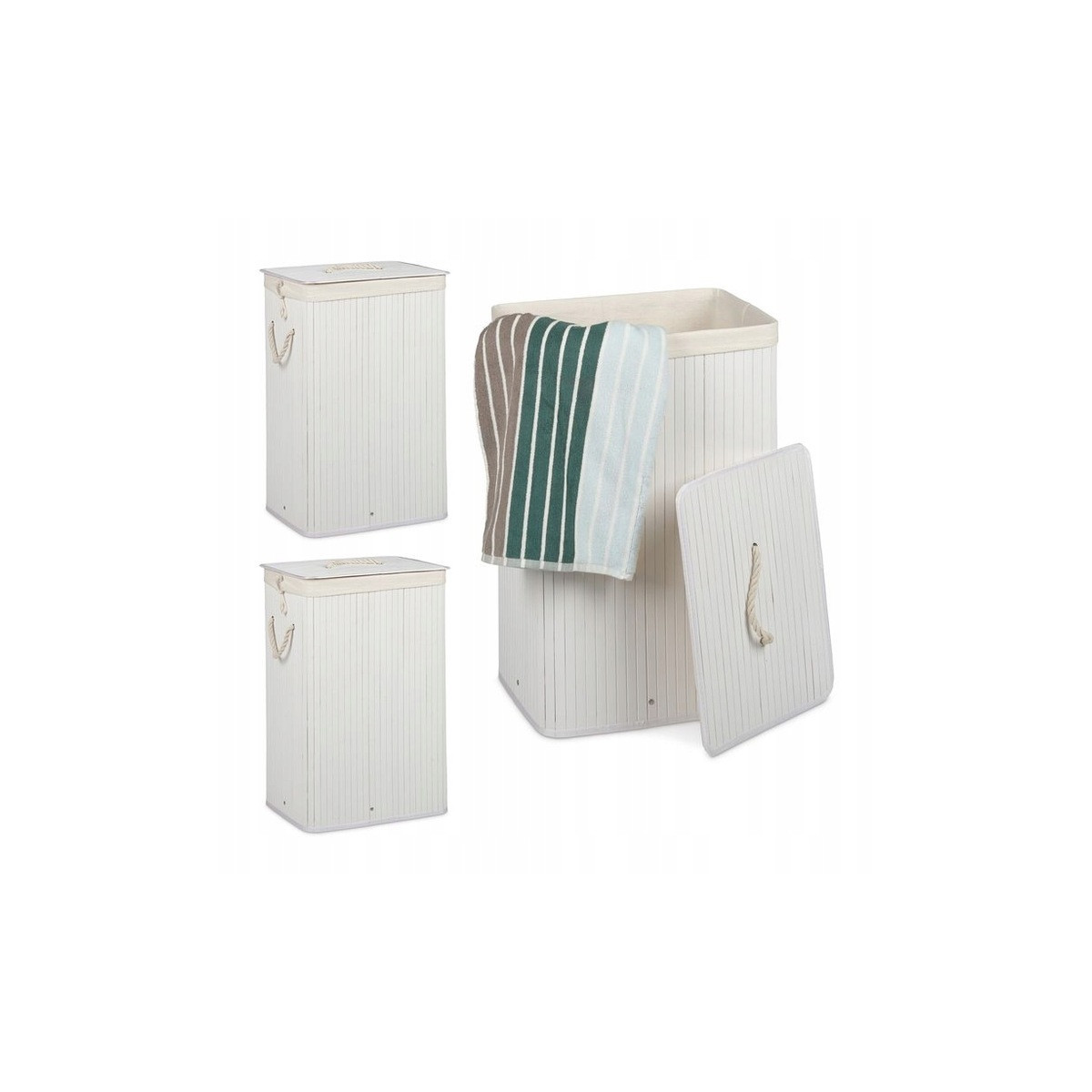 Coș pentru rufe de culoare albă cu capac, 72l