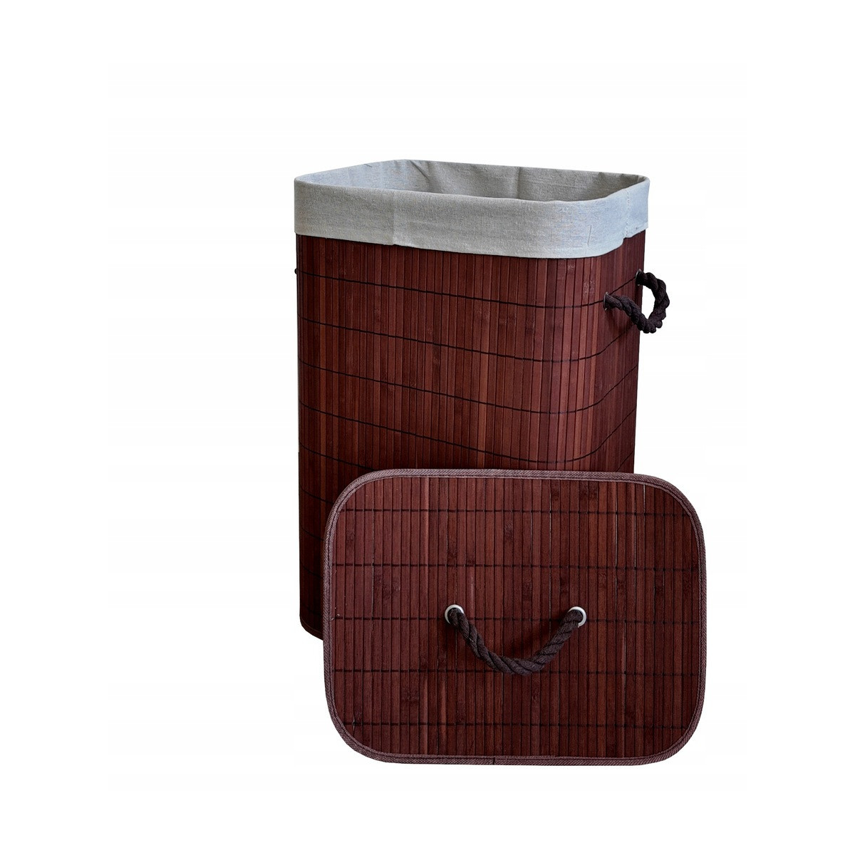 Coș pentru rufe, 72l, maro cu capac