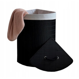 Coș de rufe colțar negru, 60l cu capac și mânere