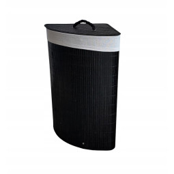 Coș de rufe colțar negru, 60l cu capac și mânere