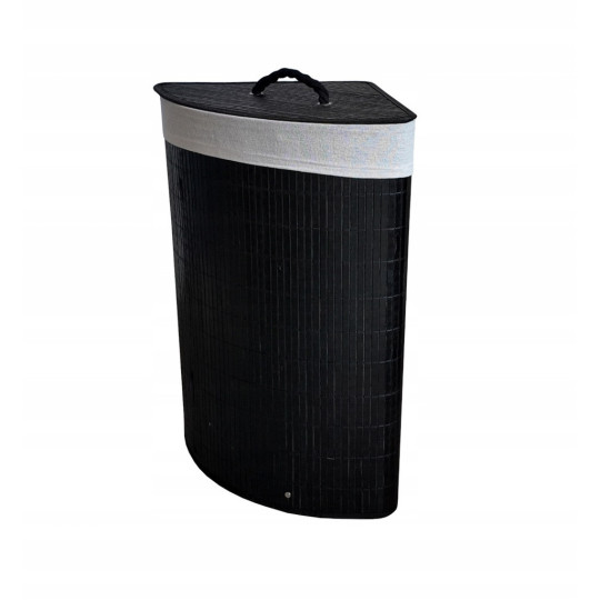 Coș de rufe colțar negru, 60l cu capac și mânere