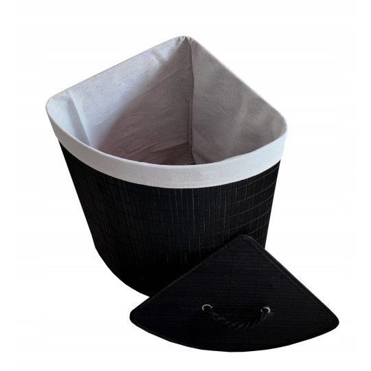 Coș de rufe colțar negru, 60l cu capac și mânere