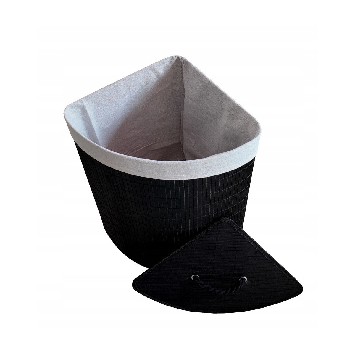 Coș de rufe colțar negru, 60l cu capac și mânere