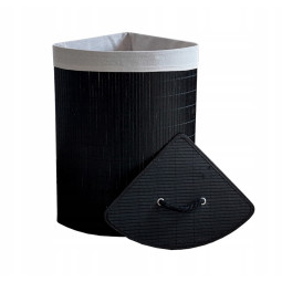 Coș de rufe colțar negru, 60l cu capac și mânere