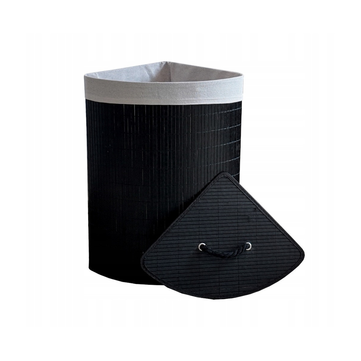 Coș de rufe colțar negru, 60l cu capac și mânere