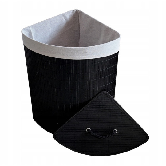 Coș de rufe colțar negru, 60l cu capac și mânere