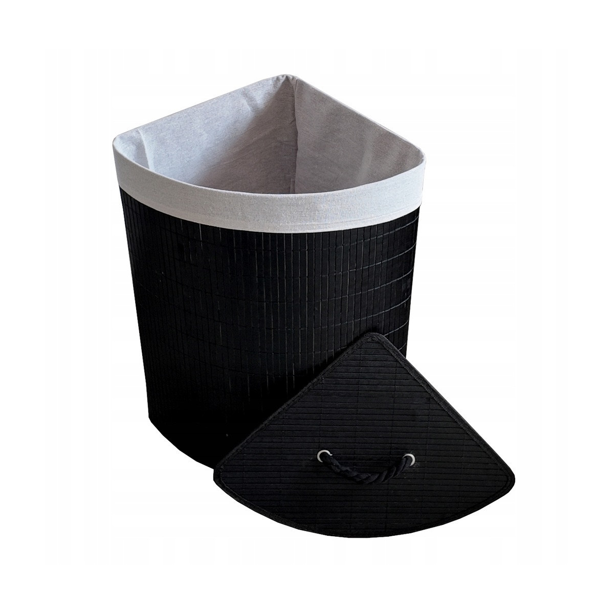 Coș de rufe colțar negru, 60l cu capac și mânere